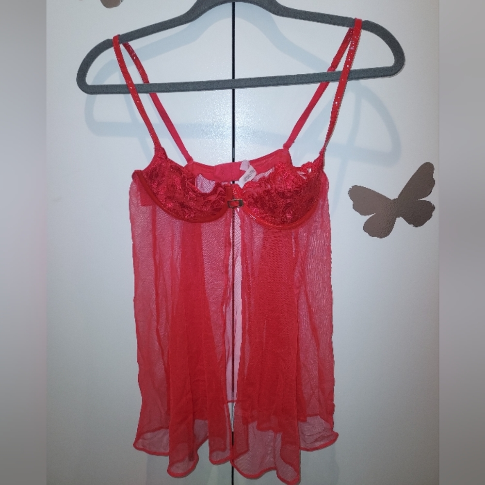 Red Victoria's Secret Baby Doll Camisole With Faux Le… Gem